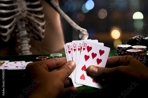 The gambling play card with Human skeleton