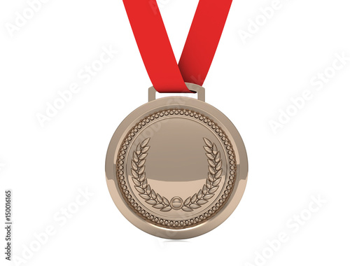 Silver medal with red ribbon isolated on white background - 3d illustration