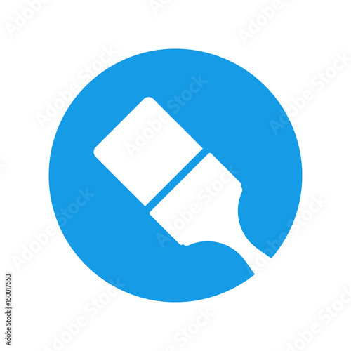 Icono plano circulo con brocha azul en fondo blanco