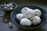 Garlic. Garlic Cloves and Garlic Bulb in bowl.