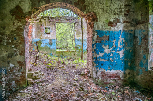 Old abandoned factory building in the forest in Moscow region  Russia