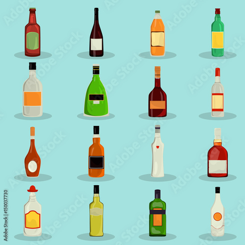 Set of alcohol drinks color flat icons for web and mobile design