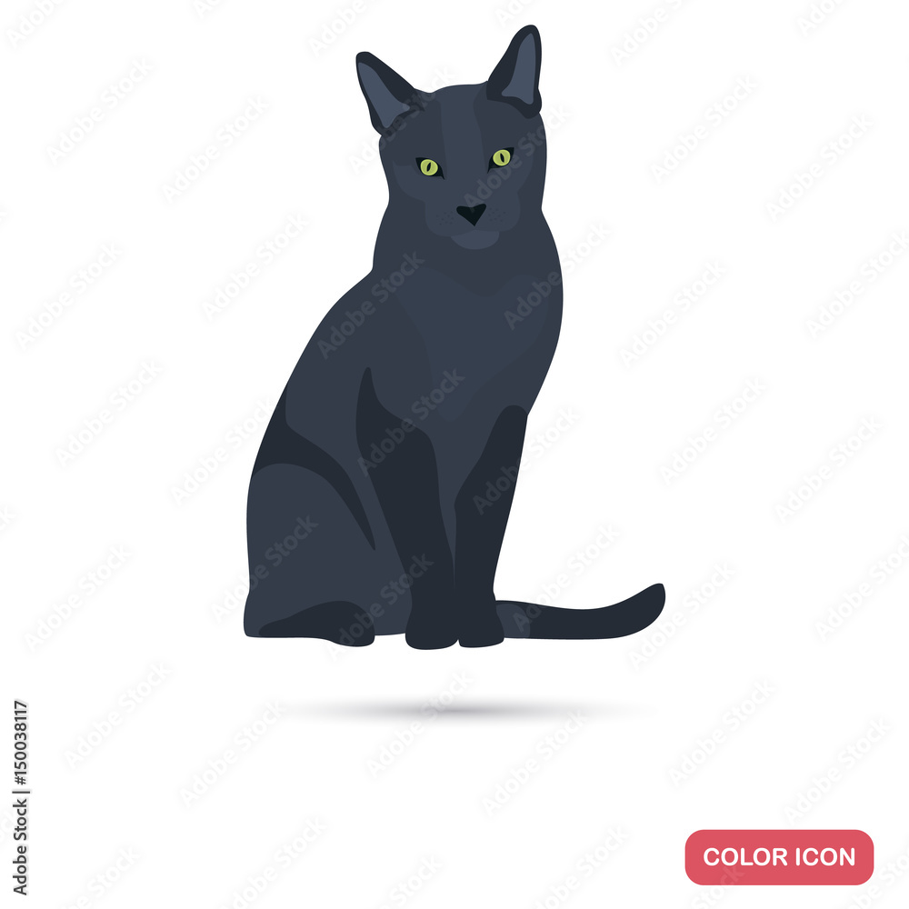 Fototapeta premium Russian Blue cat breed color flat icon for web and mobile design