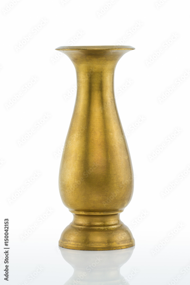 Antique rusty grunge brass vase on white background