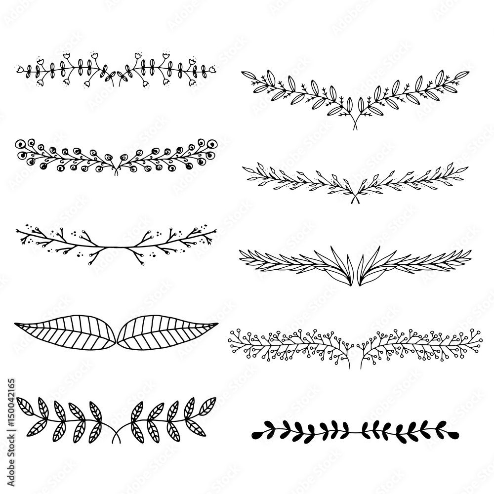 Obraz premium Text dividers hand drawn, branches separators, vector illustration