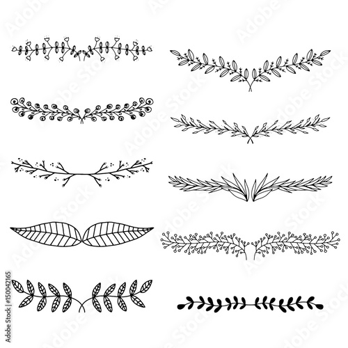 Text dividers hand drawn, branches separators, vector illustration