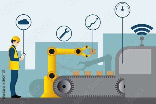 Industrial internet of things. Modern factory. Vector illustration.