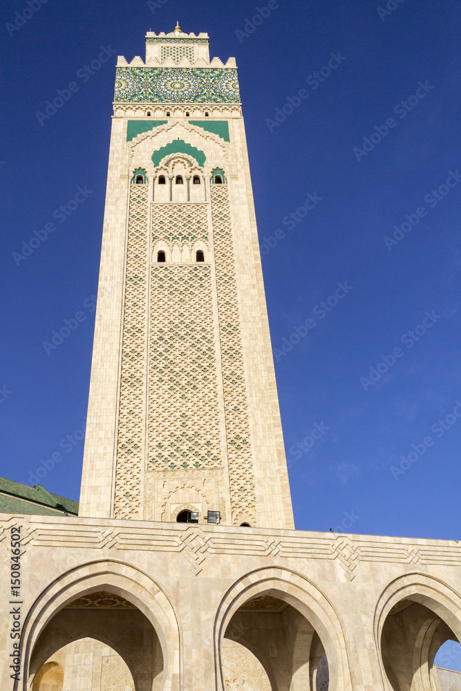 Fototapeta premium Grande Mosque Hassan II, minaret detail, in Casablanca.