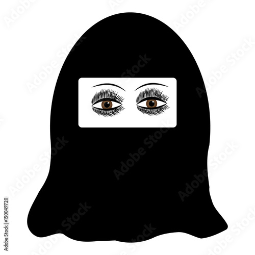 Muslim women with niqab isoalted on white background