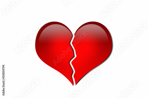 Broken red heart on white background