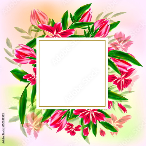 поздравительная открытка на фоне букета цветов 