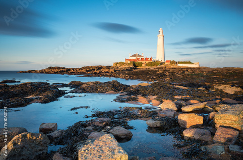 Long Exposure at St Mary's Island / St Mary's Lighthouse on a small rocky Island, just north of Whitley Bay on the North East coast of England. A causeway submerged at high tide links to the mainland