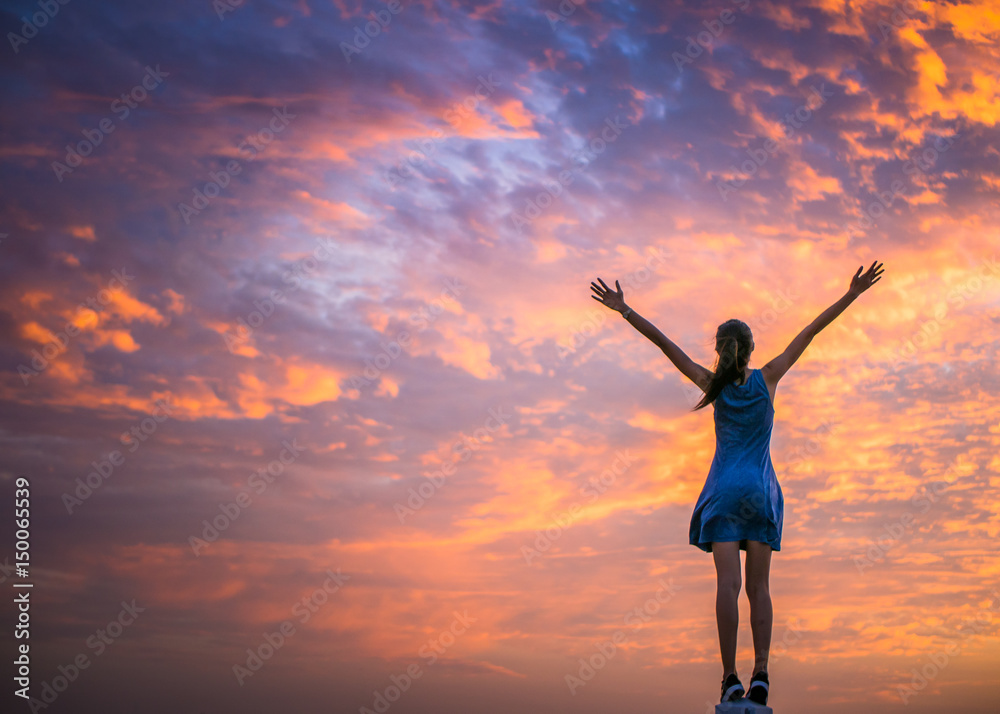 woman and beautiful cloud scape woman and beautiful cloud scape