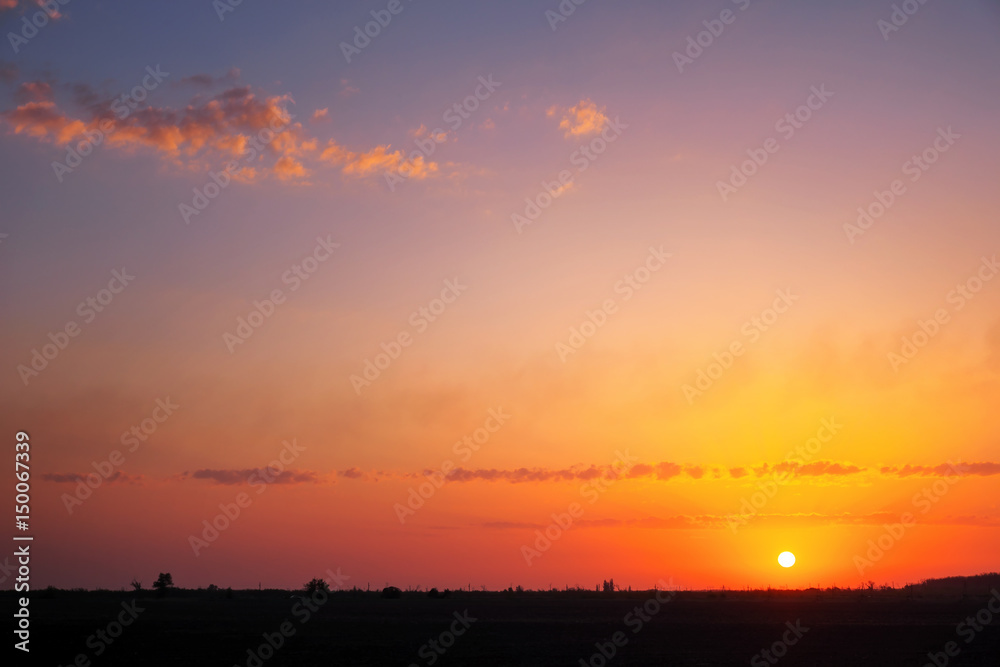 Beautiful Deep Colorful Sky With Clouds On Sunset. Concept For Vacation Evening