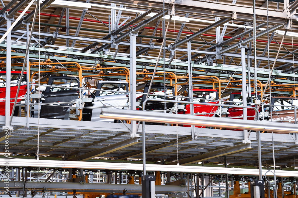 Car bodies on the production line Car bodies on the production line