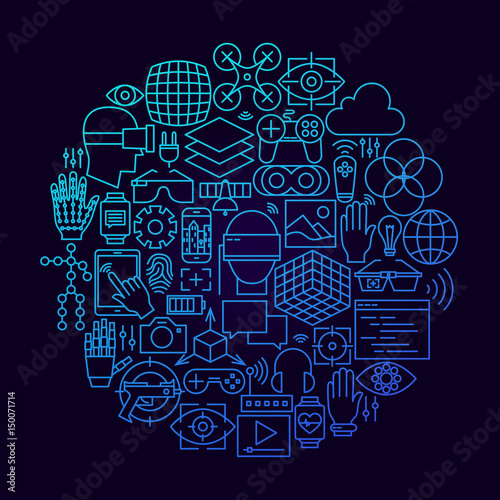 Virtual Reality Line Icon Circle Concept
