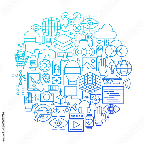 Virtual Reality Line Icon Circle Design