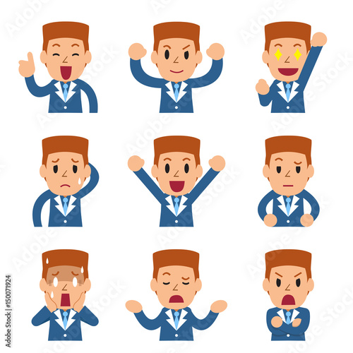 Set of cartoon businessman faces showing different emotions