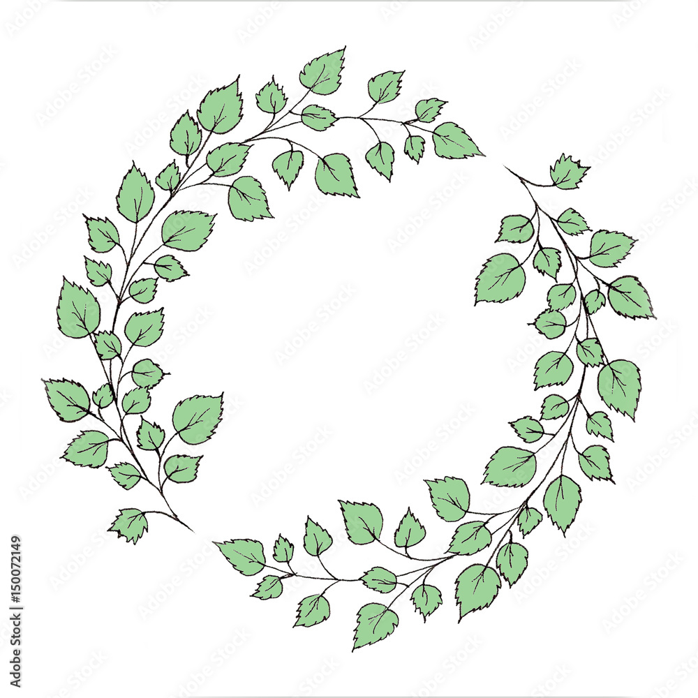 Watercolor wreath with greenleaves