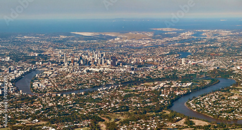 Aerial panoramic view of Brisbane CBD, Australia  © superjoseph