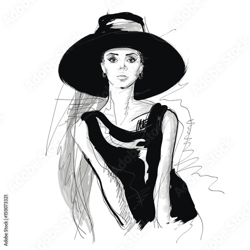 Fashion girl in sketch-style.