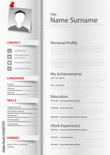 Professional resume cv as a book with tabs