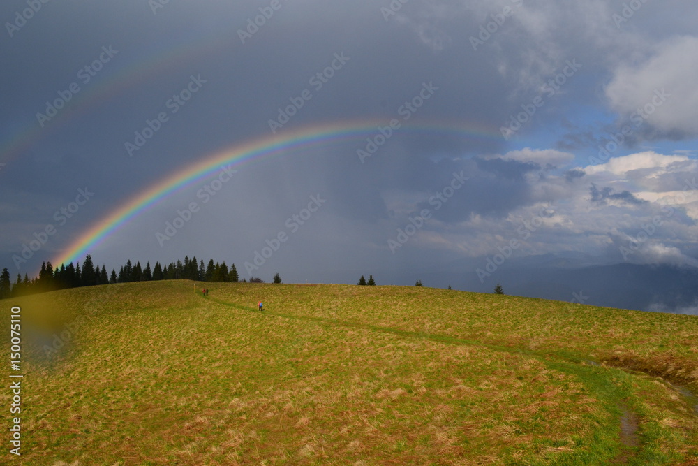 Naklejka premium Tęcza nad jesienną polaną, Wielka Fatra, Słowacja