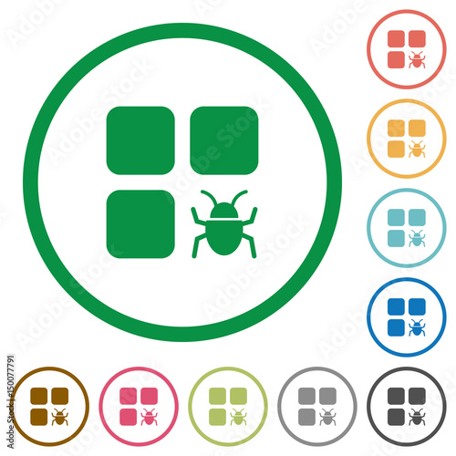 Component bug flat icons with outlines