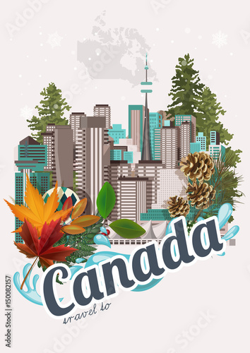 Canada. Canadian vector illustration. Travel postcard.