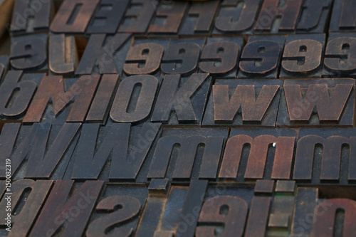 Old wooden vintage typography printing blocks