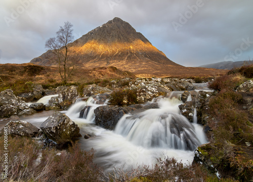 Coupall Falls and Buachaille Etive Mor in Scotland