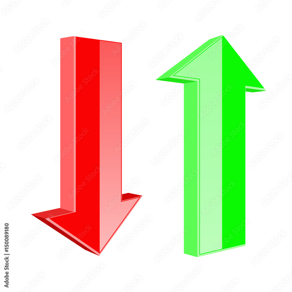 Up and down arrows. Red and green web icons Up and down arrows. Red and green web icons