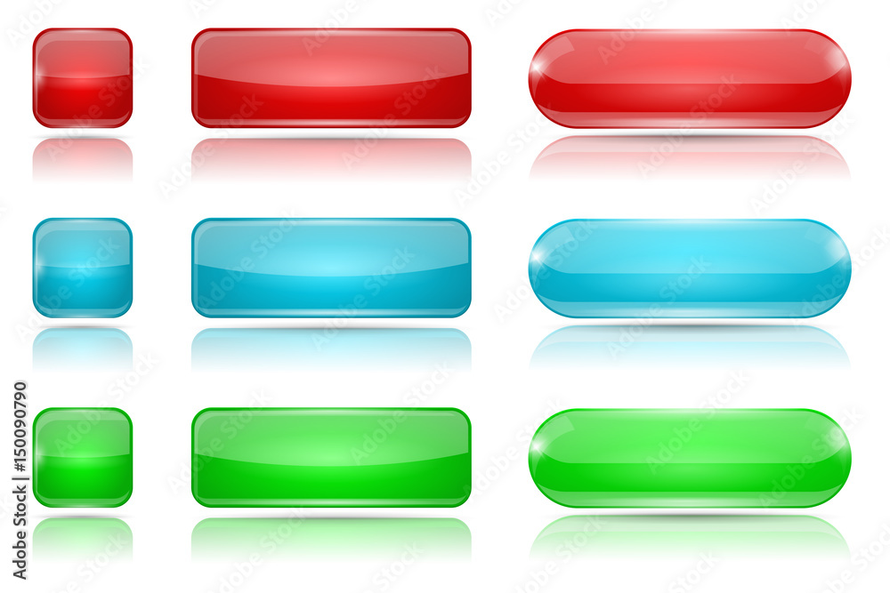 Colored glass buttons. Red, blue, green web icons Colored glass buttons. Red, blue, green web icons