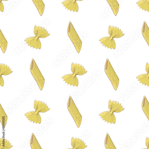 Pasta seamless vertical pattern. Colored hand drawn sketch