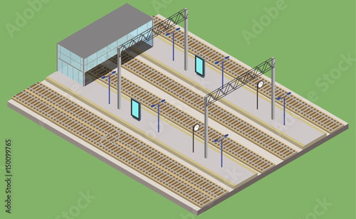 Isometric  railway station, urban infrastructure