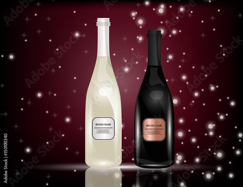 White and Red Wine Bottles on the Sparkling Background for Your Design.