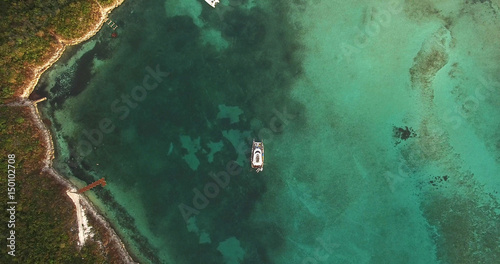 Top View of Catamaran on a Coral Reef in Bahamas  © gustavofrazao