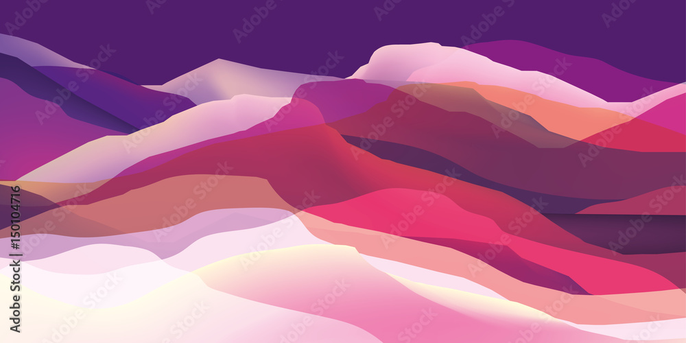Fototapeta Color mountains, waves, abstract surface, modern background, vector design Illustration for you project