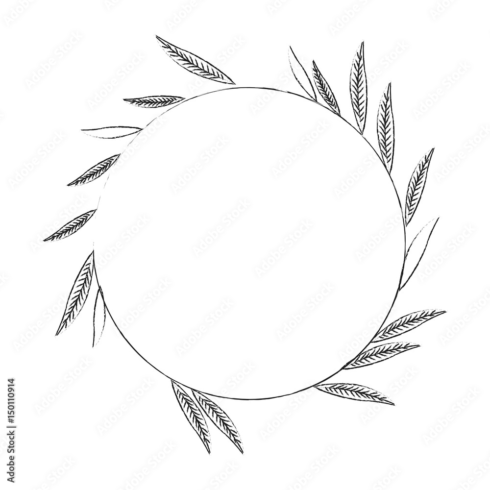 blurred silhouette image decorative crown of elongated leaves in circular shape vector illustration