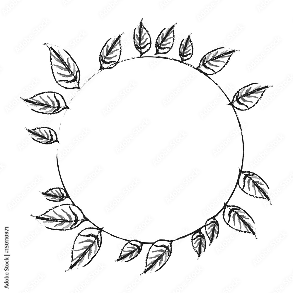 blurred silhouette image decorative crown of leaves in circular shape vector illustration