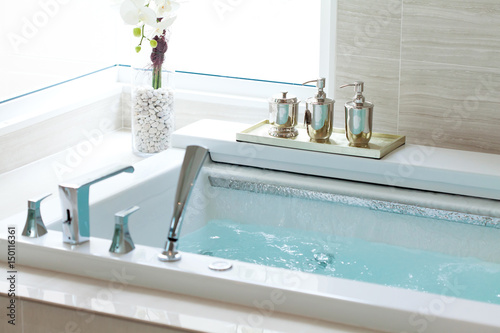 Beautiful luxury bathtub decoration, Spa decoration, selective focus