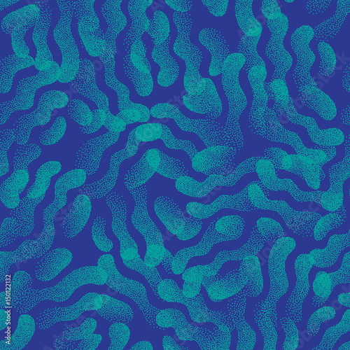 Vector Abstract Stippled Weird Hipster Seamless Pattern. Handmade Tileable Geometric Dotted Grunge Turquoise and Blue Solid Simple Background. Bizarre Art Illustration
