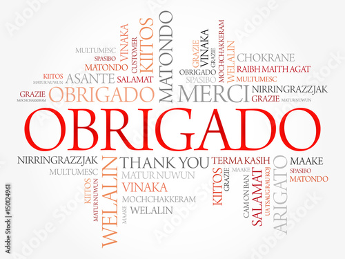 Obrigado (Thank You in Portuguese) Word Cloud background, all languages, multilingual for education or thanksgiving day