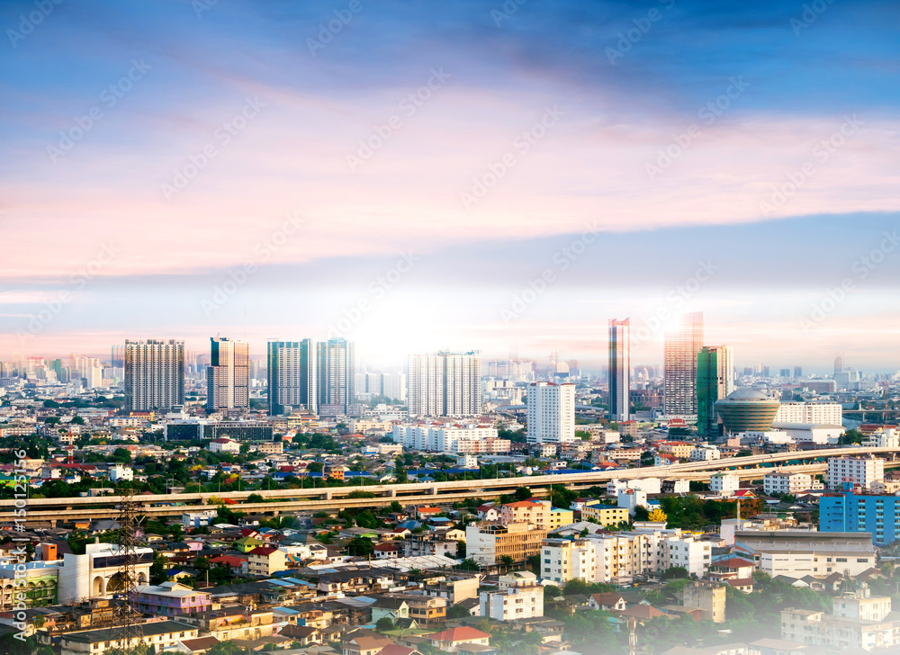 Bangkok Cityscape, High building at sunset, city life