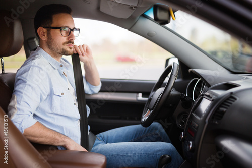 Fasten the car seat belt. Safety belt safety first while driving