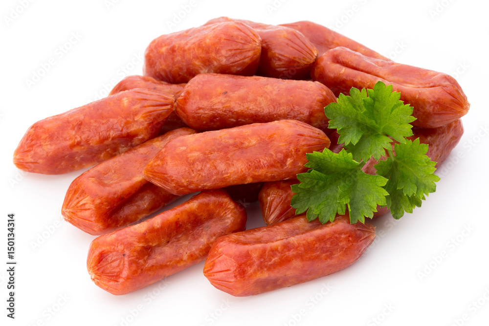 Peperoni or salami, parsley sausage. Isolated on white background. Peperoni or salami, parsley sausage. Isolated on white background.