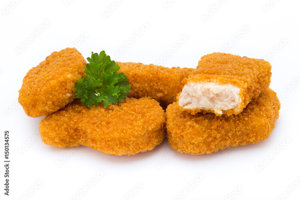 Nugget chiken on the white background.