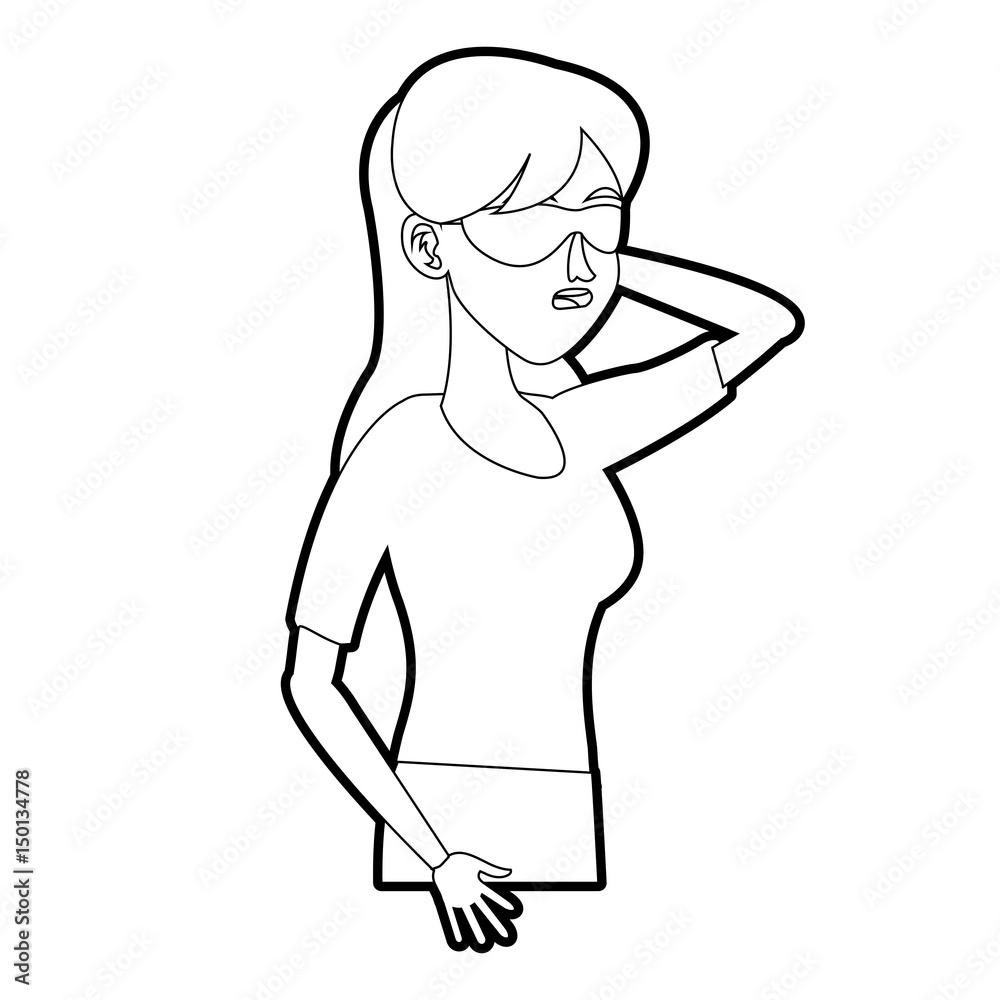 character woman with mask eyes relax line vector illustration design