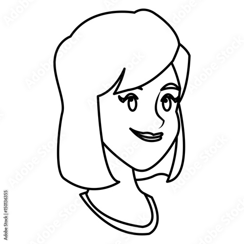 face girl smile comic image outline vector illustration