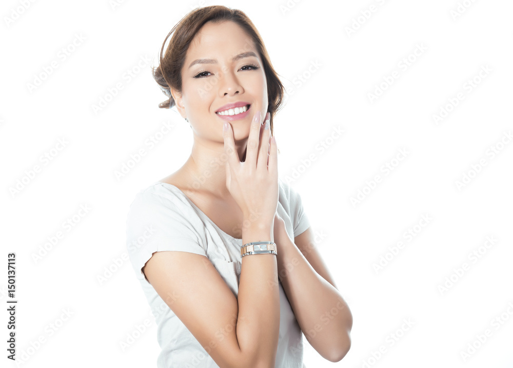 beautiful young asian woman wearing wrist watch beautiful young asian woman wearing wrist watch
